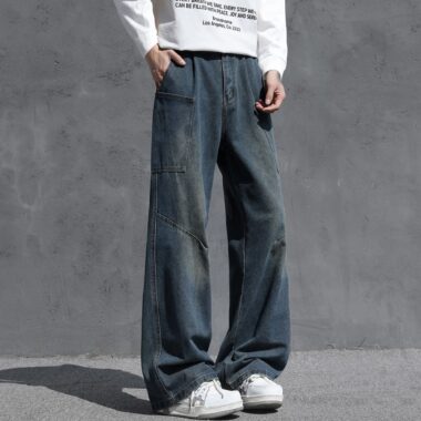 Vintage winter fleece lined loose casual men jeans