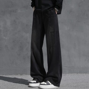 Vintage winter fleece lined loose casual men jeans