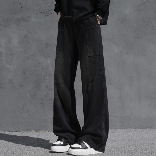 Vintage winter fleece lined loose casual men jeans