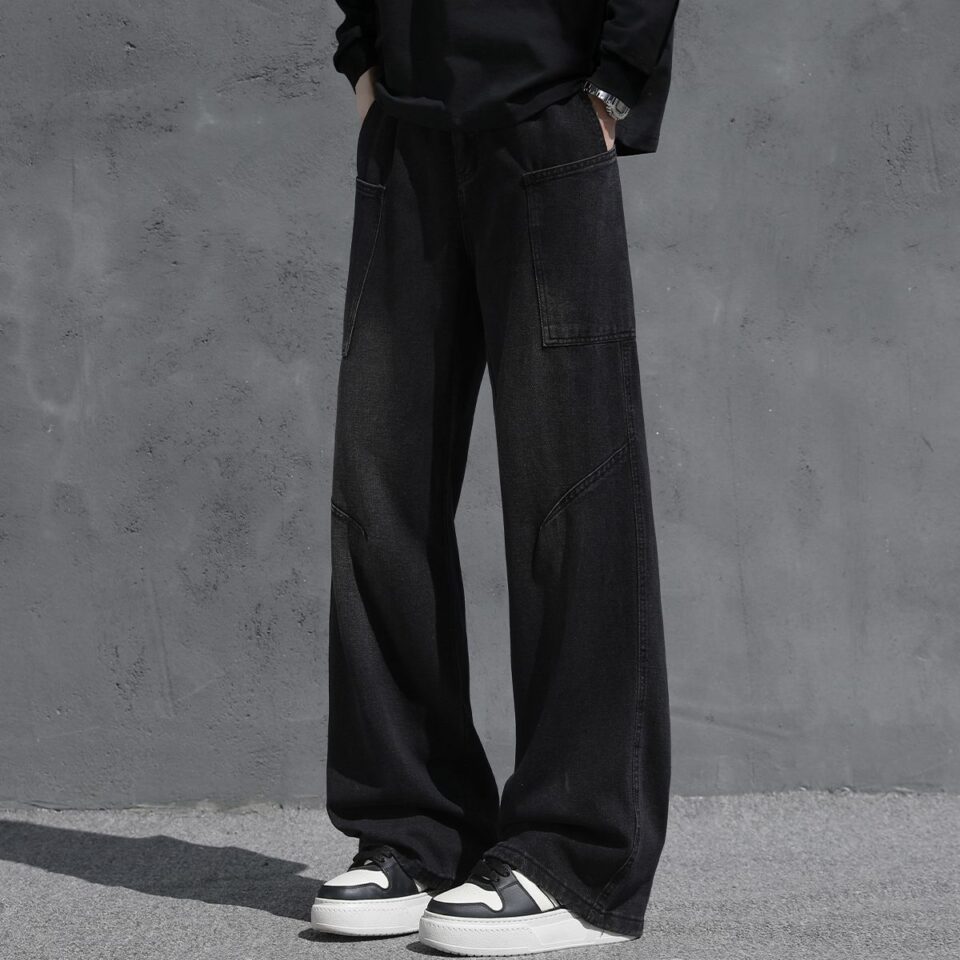 Vintage winter fleece lined loose casual men jeans