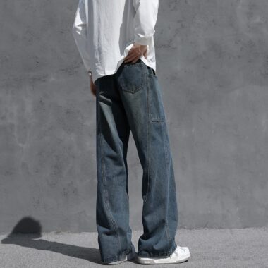 Vintage winter fleece lined loose casual men jeans