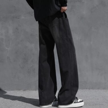 Vintage winter fleece lined loose casual men jeans