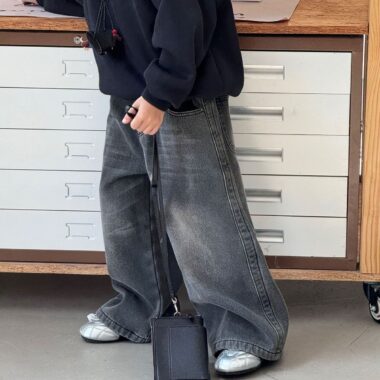 American style winter fleece lined straight boys children jeans