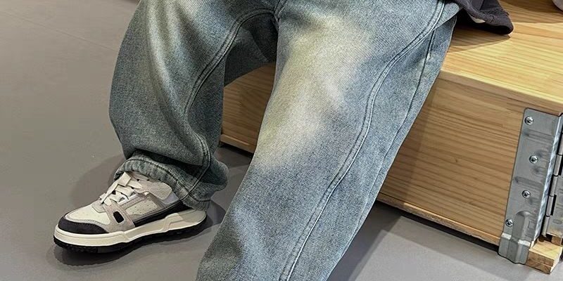 Korean style winter fleece lined straight boys children jeans