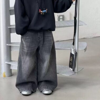 American style winter fleece lined straight boys children jeans