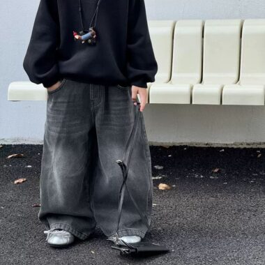 American style winter fleece lined straight boys children jeans