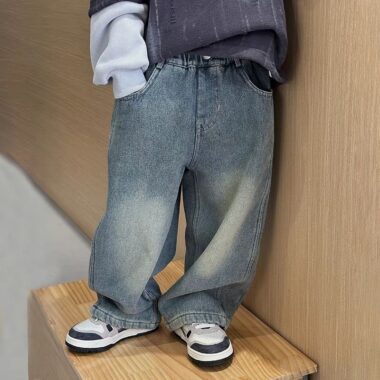 Korean style winter fleece lined straight boys children jeans