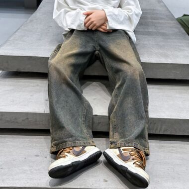 Winter fleece lined loose wide leg boys children jeans