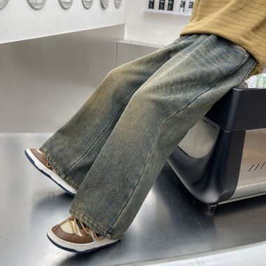 Winter fleece lined loose wide leg boys children jeans