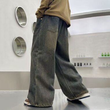 Winter fleece lined loose wide leg boys children jeans