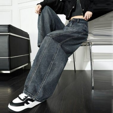 American vintage fleece lined high waist wide leg women jeans