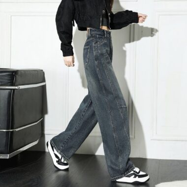 American vintage fleece lined high waist wide leg women jeans