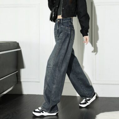 American vintage fleece lined high waist wide leg women jeans