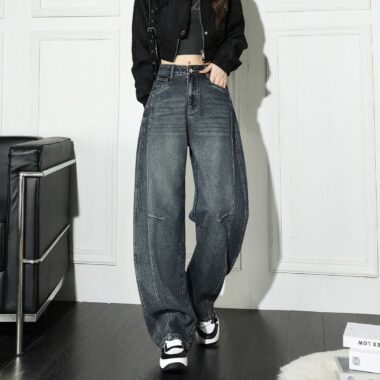 American vintage fleece lined high waist wide leg women jeans