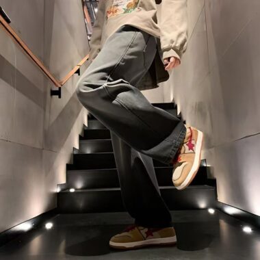 Gradient American vintage loose straight men jeans