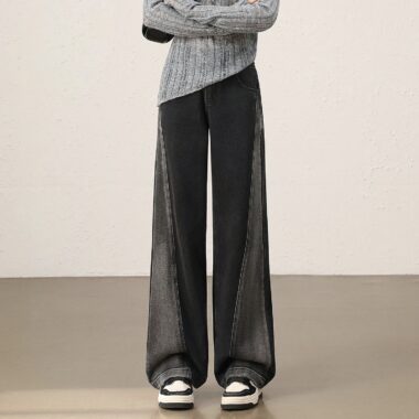 Gradient high waist loose wide leg women jeans