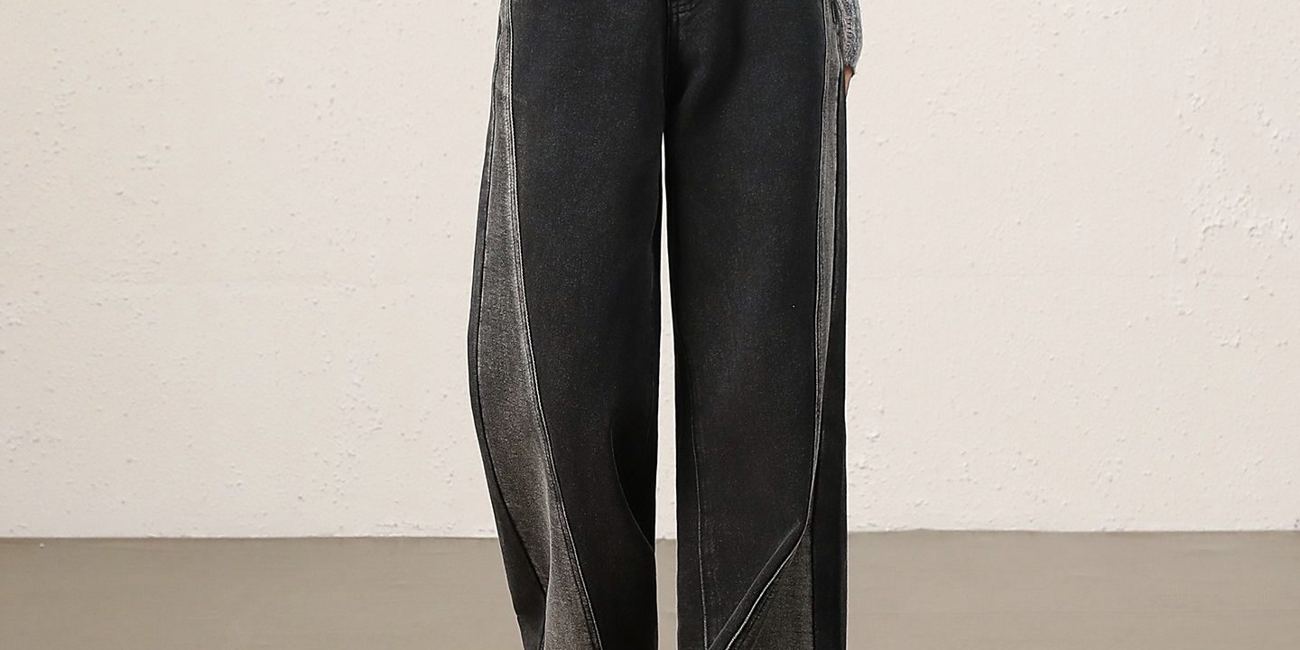 Gradient high waist loose wide leg women jeans