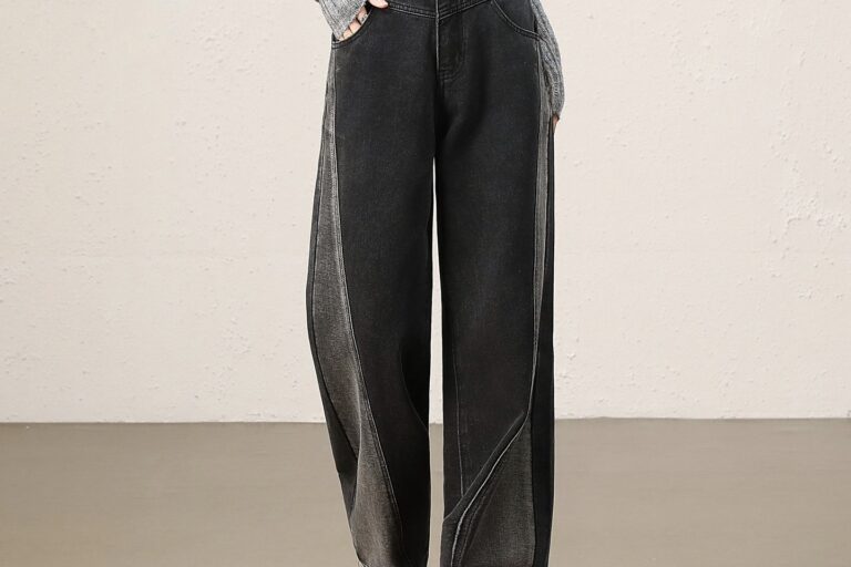 Gradient wide leg women jeans for autumn winter (5) Gradient high waist loose wide leg women jeans