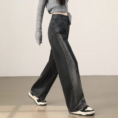 Gradient high waist loose wide leg women jeans