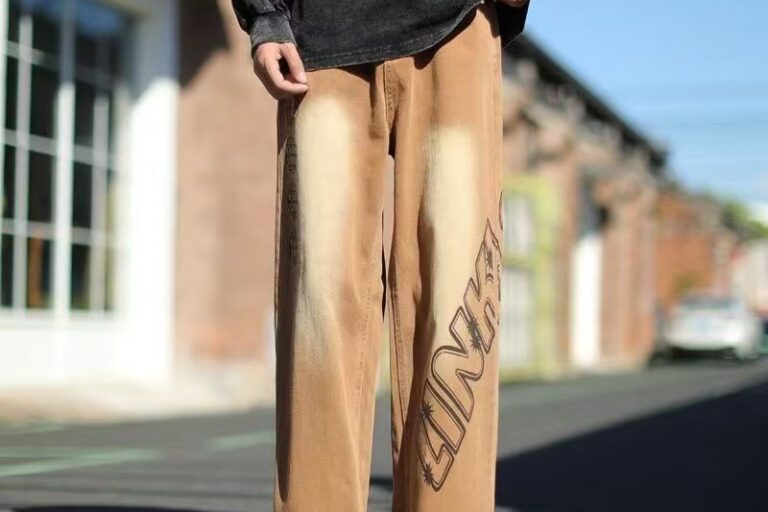 American vintage graffiti washed loose wide leg men jeans