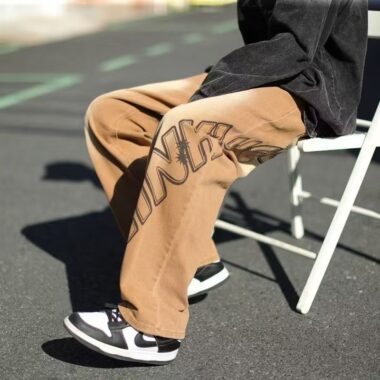 American vintage graffiti washed loose wide leg men jeans