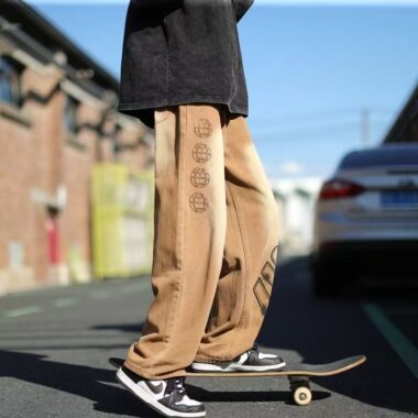 American vintage graffiti washed loose wide leg men jeans