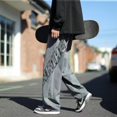 American vintage graffiti washed loose wide leg men jeans