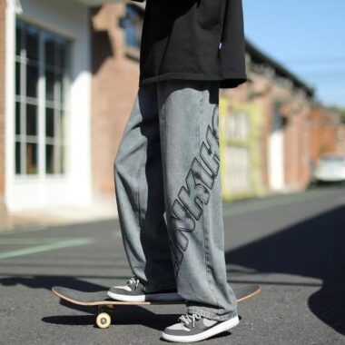 American vintage graffiti washed loose wide leg men jeans