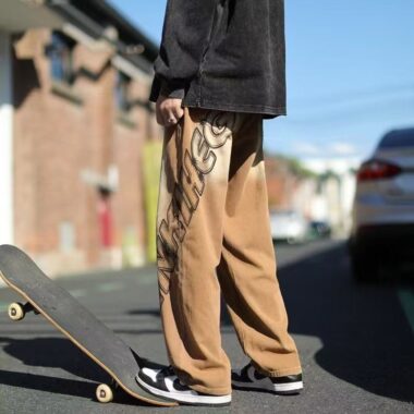 American vintage graffiti washed loose wide leg men jeans