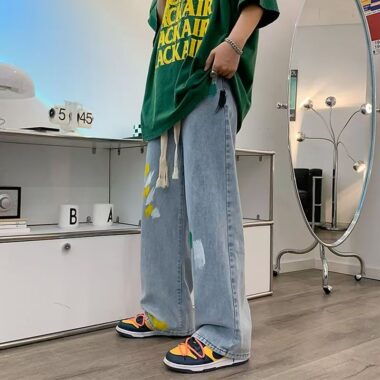 American graffiti loose wide leg straight men jeans