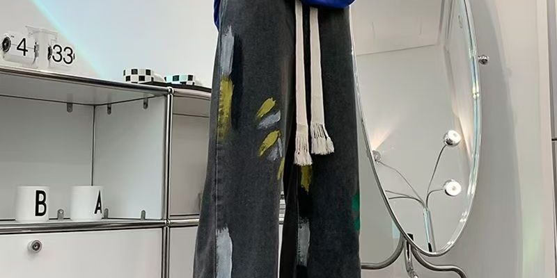 American graffiti loose wide leg straight men jeans