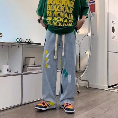 American graffiti loose wide leg straight men jeans