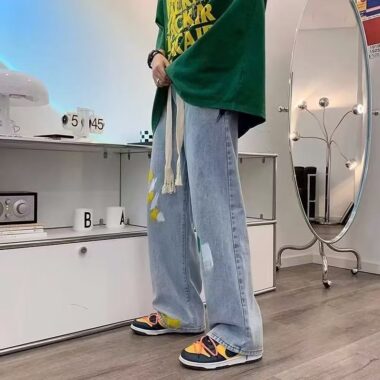 American graffiti loose wide leg straight men jeans