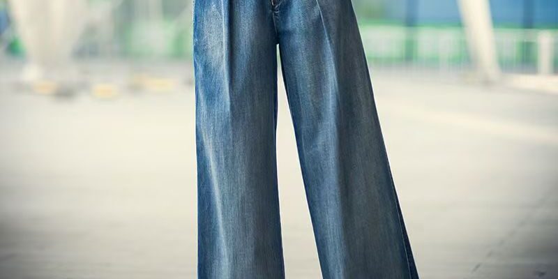 Vintage high waist contrast loose wide leg women jeans