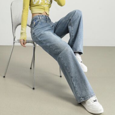 Vintage wide leg high waist slimming women jeans