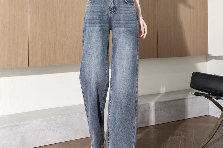 High waist loose wide leg women jeans for spring autumn (2) Spring autumn high waist loose wide leg women jeans