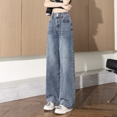 Spring autumn high waist loose wide leg women jeans