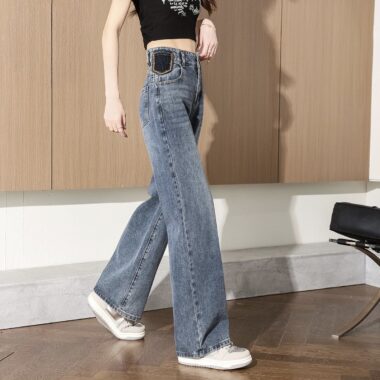 Spring autumn high waist loose wide leg women jeans