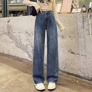 Casual versatile high waist slim straight women jeans