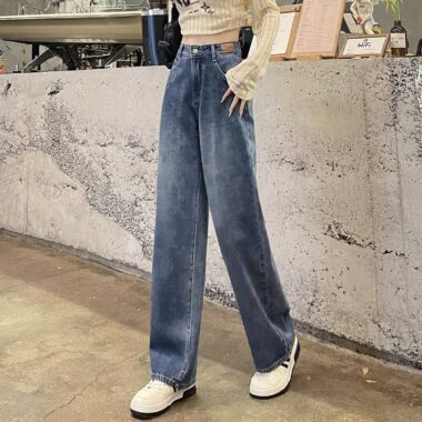 Casual versatile high waist slim straight women jeans