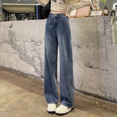 Casual versatile high waist slim straight women jeans
