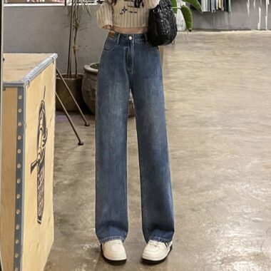 Casual versatile high waist slim straight women jeans