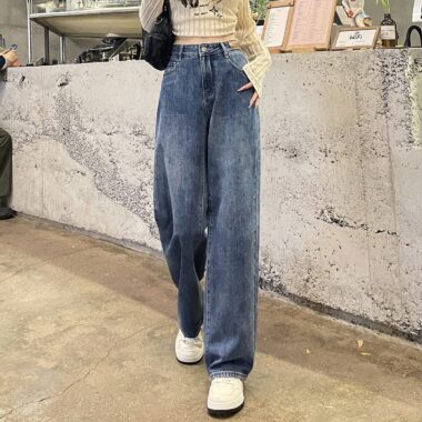 Casual versatile high waist slim straight women jeans