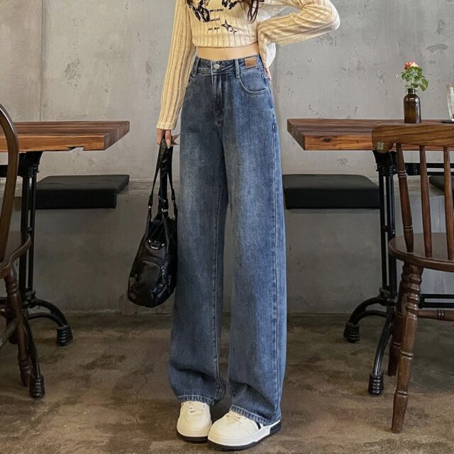 Casual versatile high waist slim straight women jeans