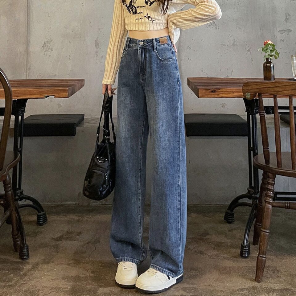 Casual versatile high waist slim straight women jeans