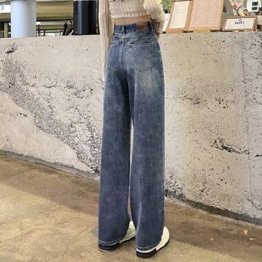 Casual versatile high waist slim straight women jeans