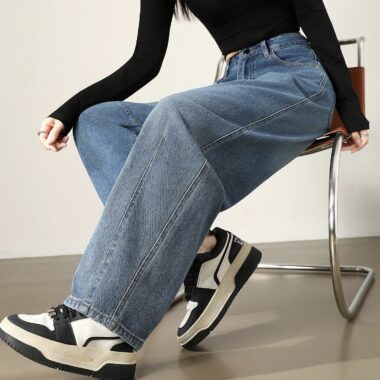 Autumn high waist wide leg straight women jeans