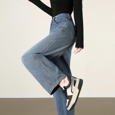 Autumn high waist wide leg straight women jeans