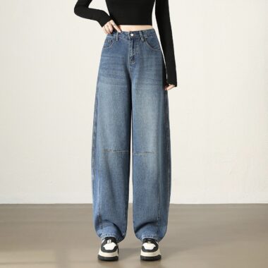Autumn high waist wide leg straight women jeans