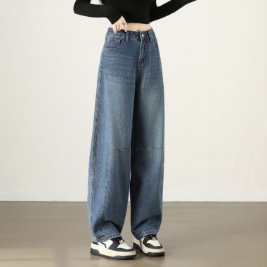 Autumn high waist wide leg straight women jeans